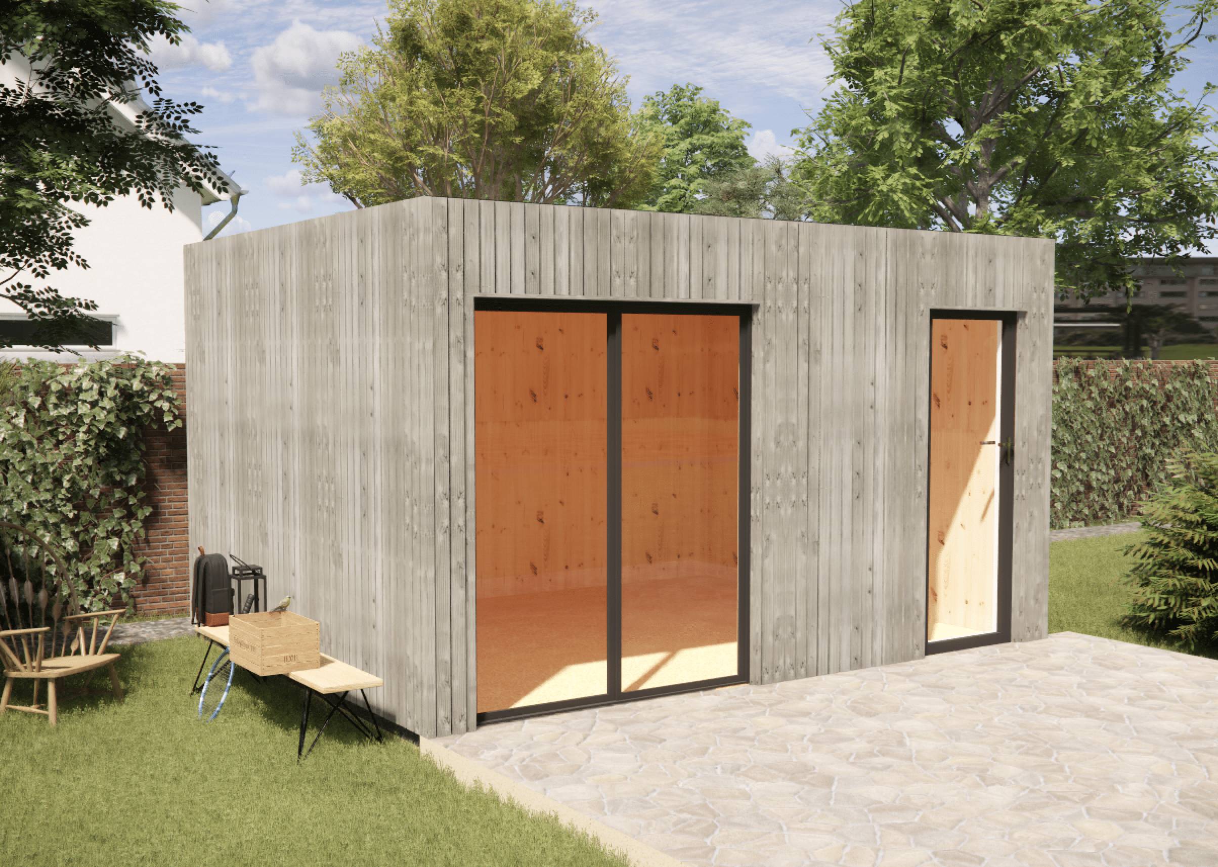 Sans Marque - Bureau de jardin télétravail en bois 4,4 x 3,5 x 2,7 m - Imagen 1