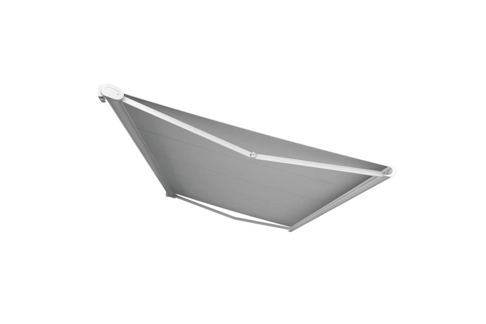 Ombrazur - Store banne Coffre intégral PROTECT 2 Blanc 5x3,5m Motorisé à  télécommande - Toile Grise Rayée - Imagen 1