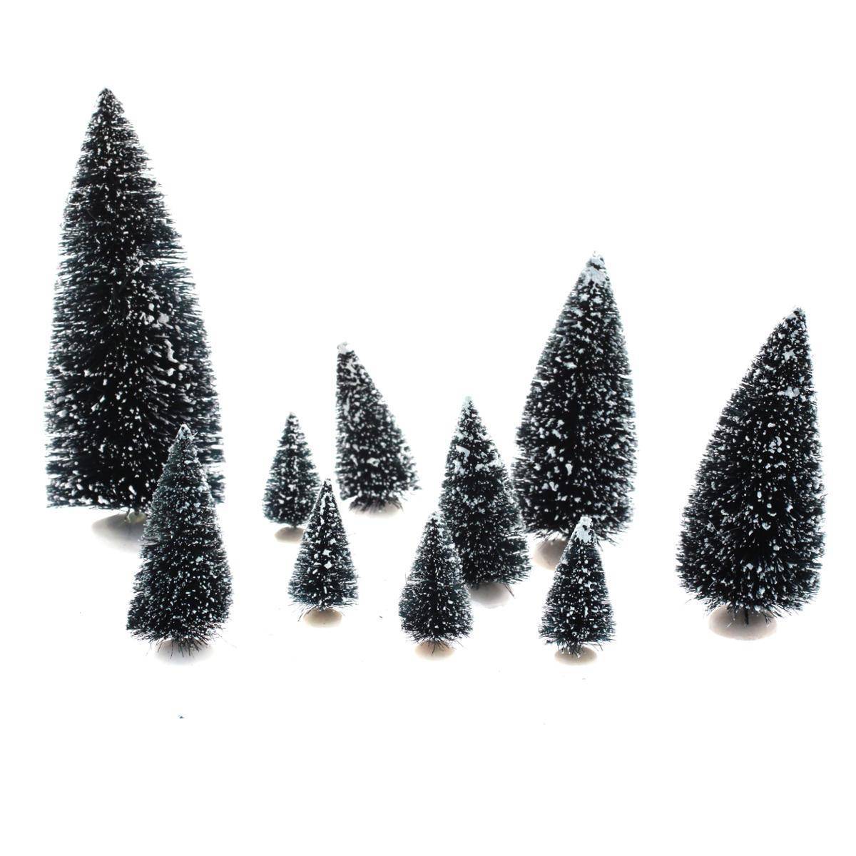 Feeric Christmas - Lote de 10 árboles verdes nevados para pueblo de navidad