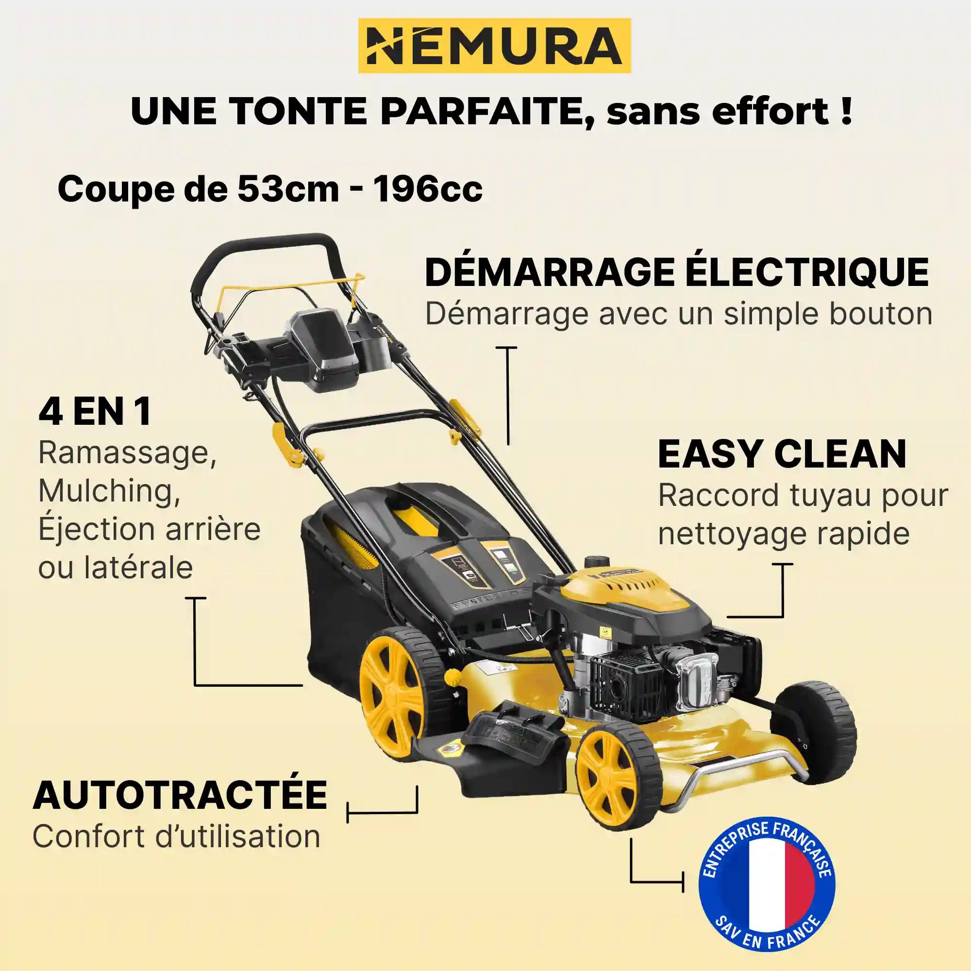 Nemura - Tondeuse thermique autotractée 196cm3 Nemura - Coupe 53cm - Démarrage Électrique - Image 2