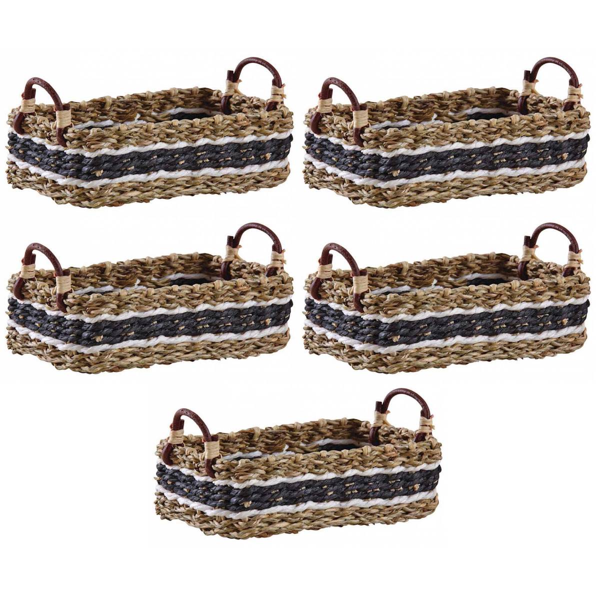 Aubry Gaspard - Corbeille en jonc naturel et noir (Lot de 5) - Imagen 1