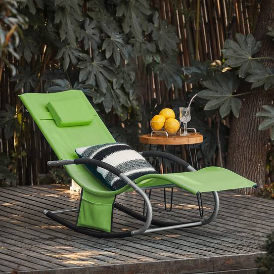 Lot de 2 Bain de Soleil Transat de Jardin avec Appui-tête et Pochette latérale et Repose-Pieds Vert L.150 x l.63 x H.87 cm SoBuy - Image 10