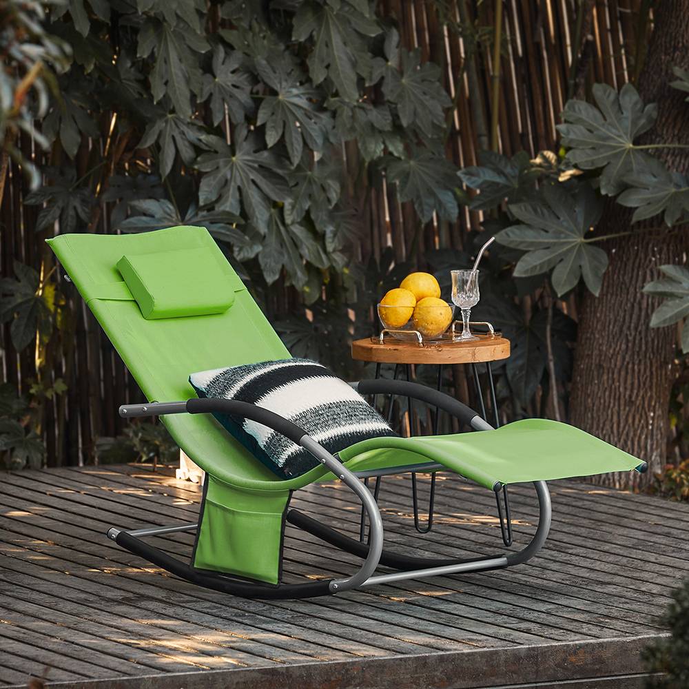 Lot de 2 Bain de Soleil Transat de Jardin avec Appui-tête et Pochette latérale et Repose-Pieds Vert L.150 x l.63 x H.87 cm SoBuy - Imagen 10