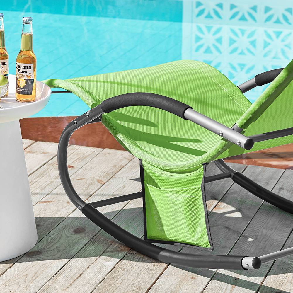 Lot de 2 Bain de Soleil Transat de Jardin avec Appui-tête et Pochette latérale et Repose-Pieds Vert L.150 x l.63 x H.87 cm SoBuy - Imagen 8