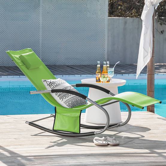 Lot de 2 Bain de Soleil Transat de Jardin avec Appui-tête et Pochette latérale et Repose-Pieds Vert L.150 x l.63 x H.87 cm SoBuy - Image 9
