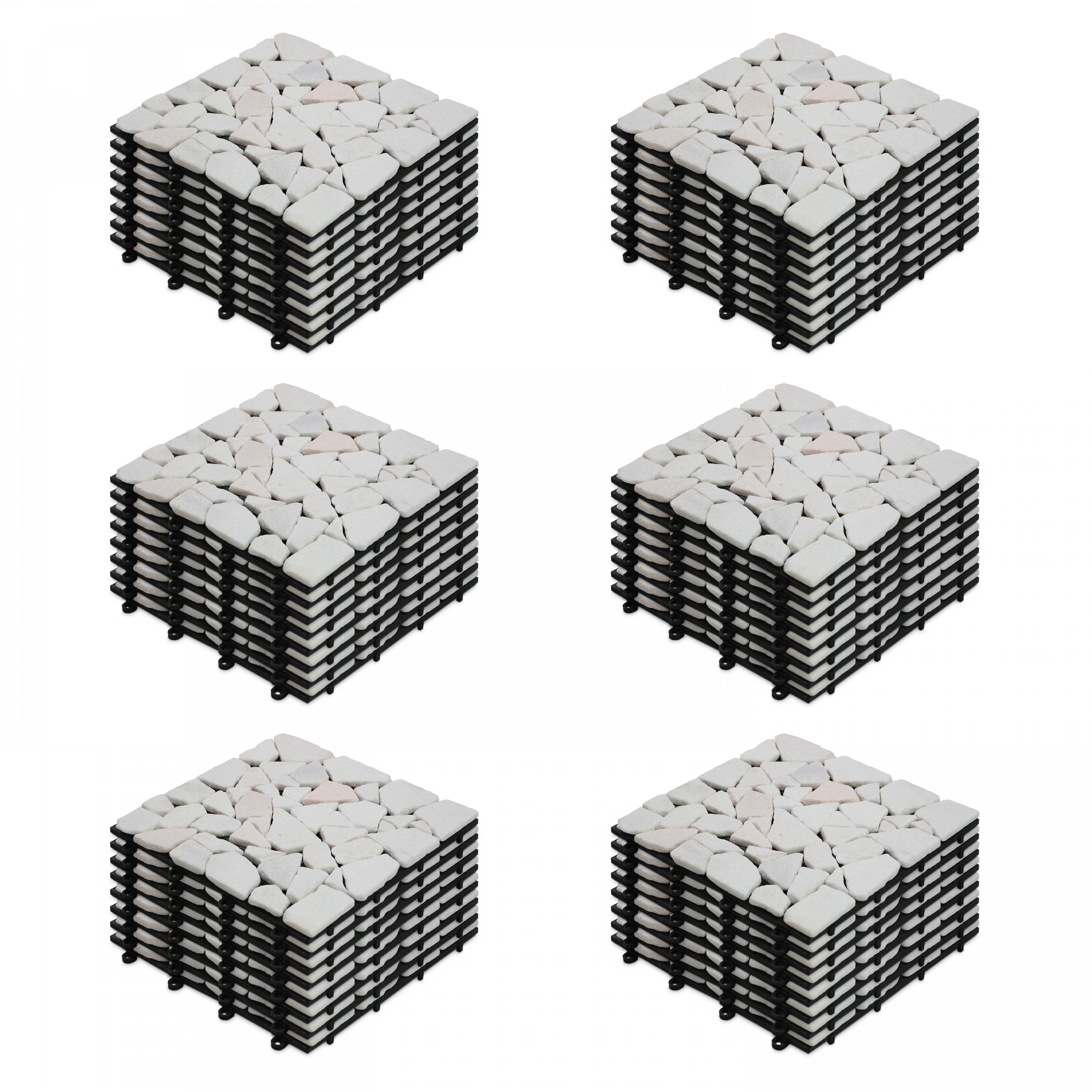 Oviala - Lot de 48 dalles clipsables en galet de marbre blanc - Oviala - Imagen 1