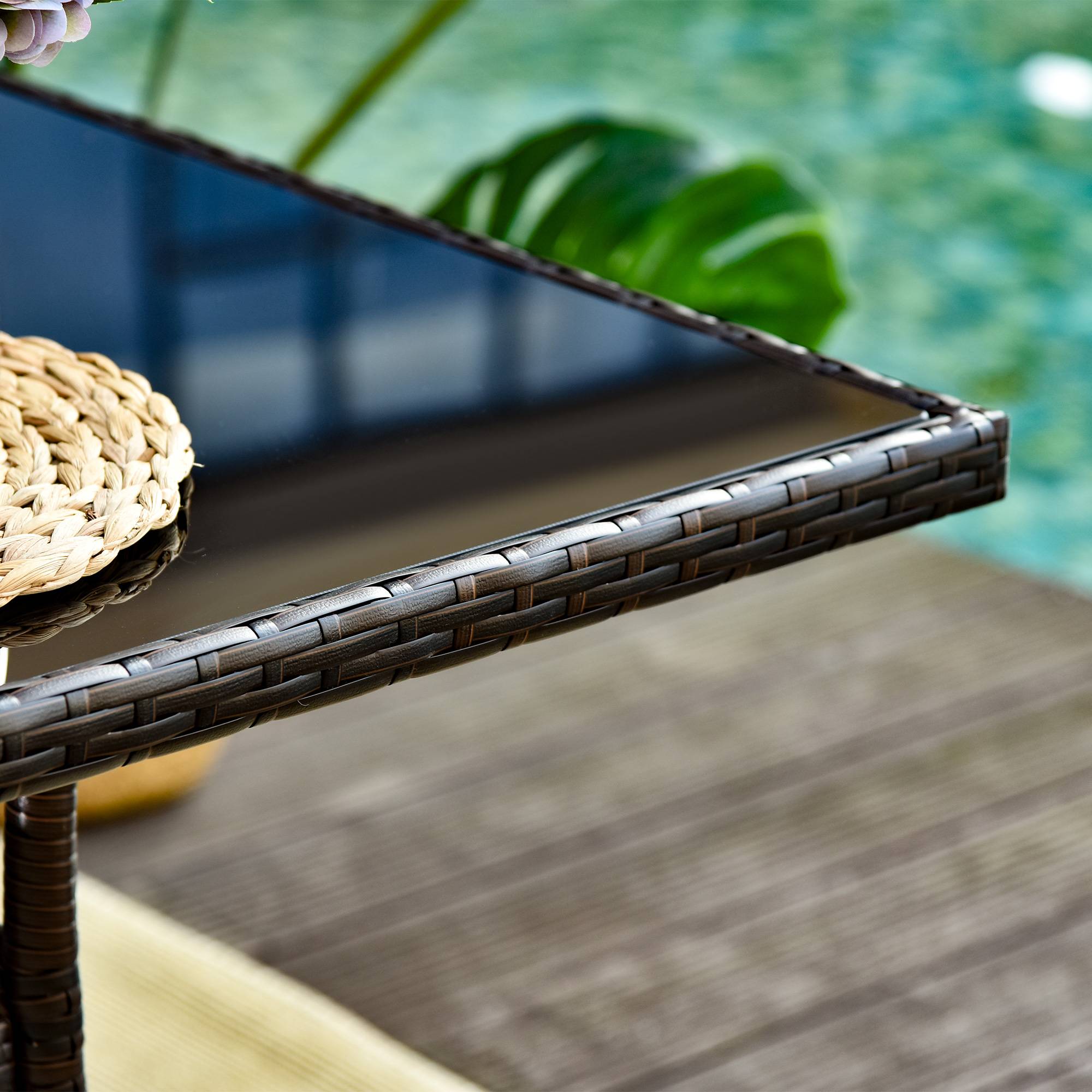 ComfortXL - Table de Jardin Rectangulaire Résine Tressée Verre Trempé Terrasse 150cm Marron - ComfortXL Outdoor Living - Image 6