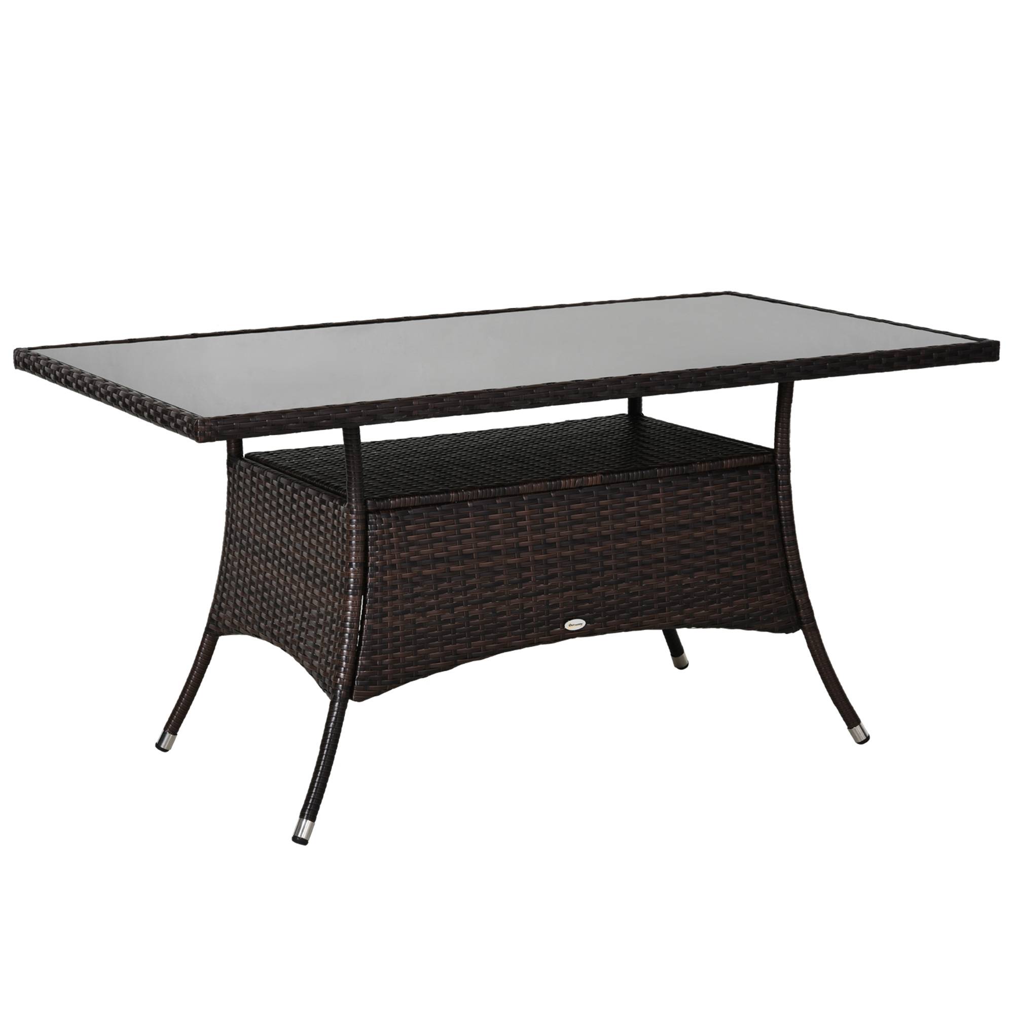 ComfortXL - Table de Jardin Rectangulaire Résine Tressée Verre Trempé Terrasse 150cm Marron - ComfortXL Outdoor Living - Image 2