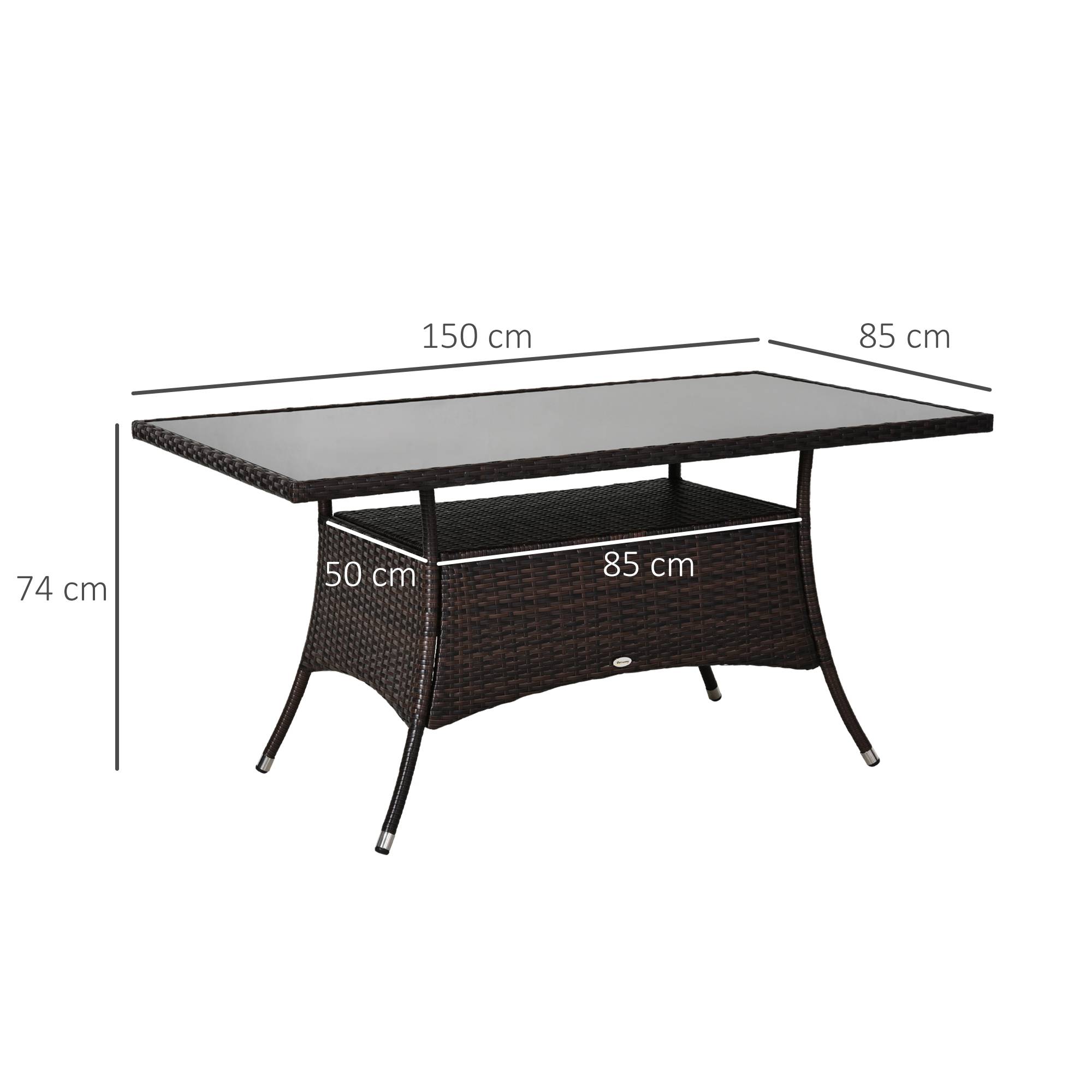 ComfortXL - Table de Jardin Rectangulaire Résine Tressée Verre Trempé Terrasse 150cm Marron - ComfortXL Outdoor Living - Image 3