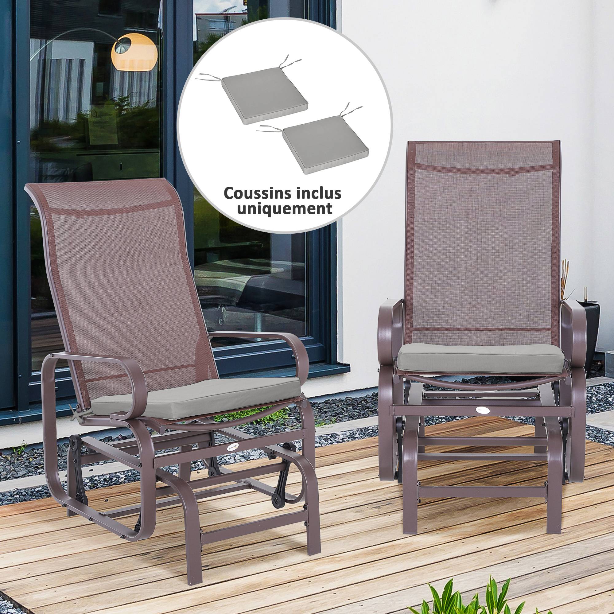 Lot de 2 Coussins de Chaise Fauteuil de Jardin Coussins d'assise déhoussables Rembourrage 5 cm Polyester Gris clair - Image 4
