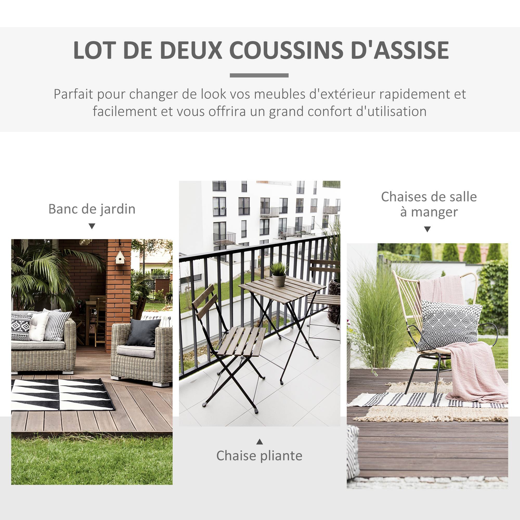 Lot de 2 Coussins de Chaise Fauteuil de Jardin Coussins d'assise déhoussables Rembourrage 5 cm Polyester Gris clair - Image 8