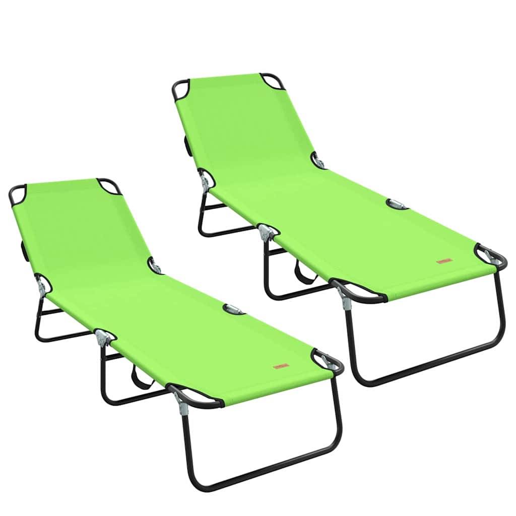 2 pcs Chaise longue | Transat | Bain de soleil pliante Vert 188 x 57 x 86,5 cm Polyester - Image 1