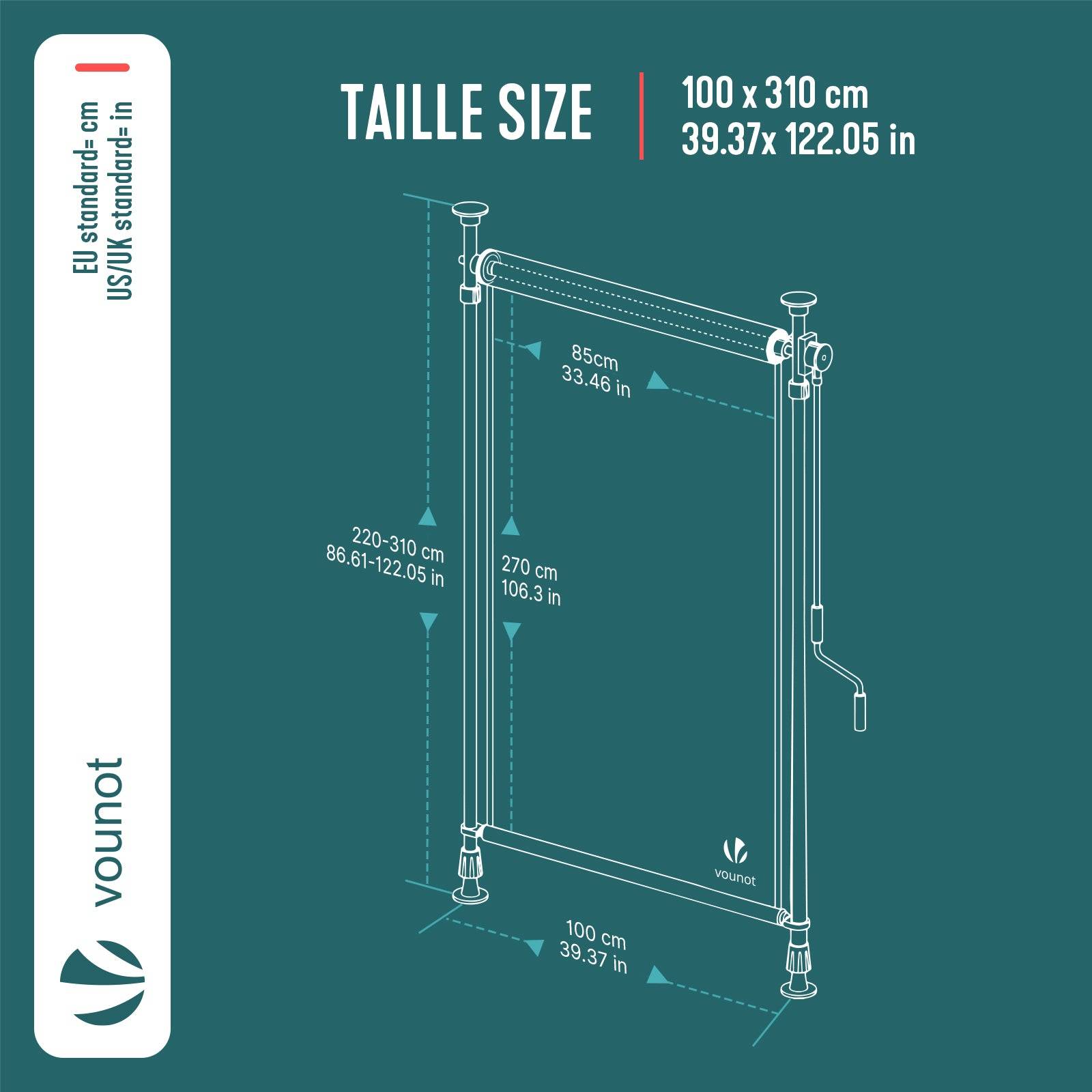 Store vertical sans percage extensible exterieur 100x310cm polyester beige - Image 3