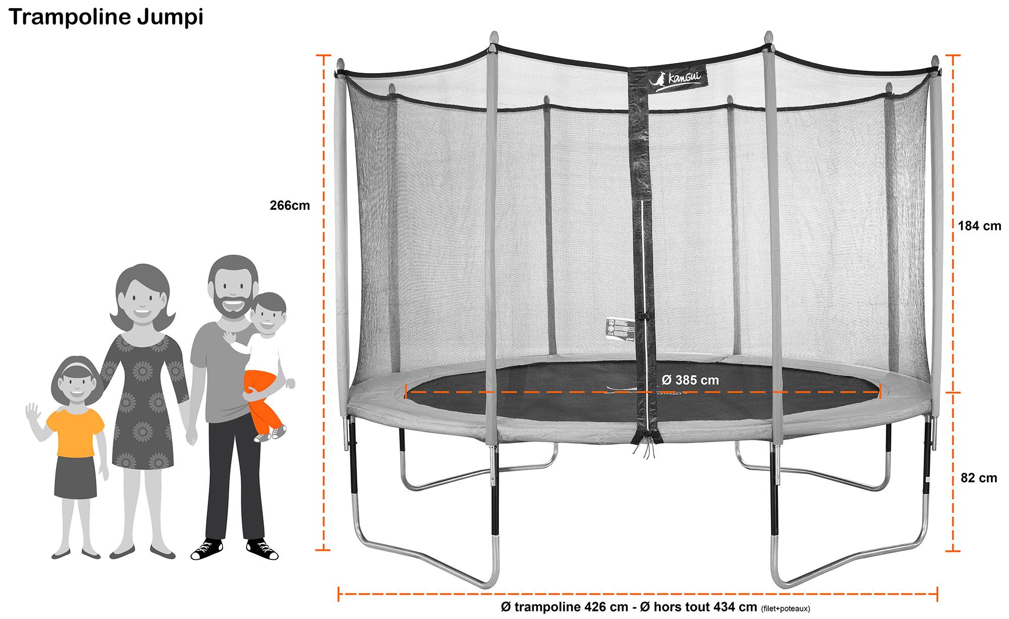 Kangui - Trampoline jardin Ø 430 cm + filet + échelle + bâche - JUMPI 430 - Taupe/Vert Kangui - Image 6