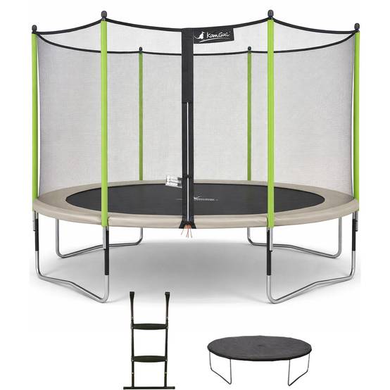 Kangui - Trampoline jardin Ø 430 cm + filet + échelle + bâche - JUMPI 430 - Taupe/Vert Kangui - Image 1