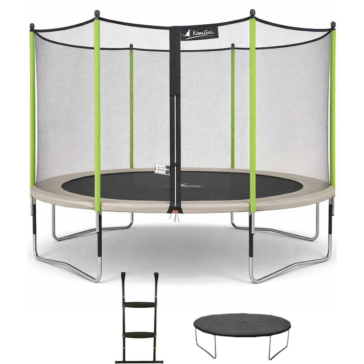 Kangui - Trampoline jardin Ø 430 cm + filet + échelle + bâche - JUMPI 430 - Taupe/Vert Kangui - Image 1