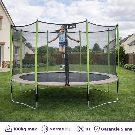 Kangui - Trampoline jardin Ø 430 cm + filet + échelle + bâche - JUMPI 430 - Taupe/Vert Kangui - Image 2