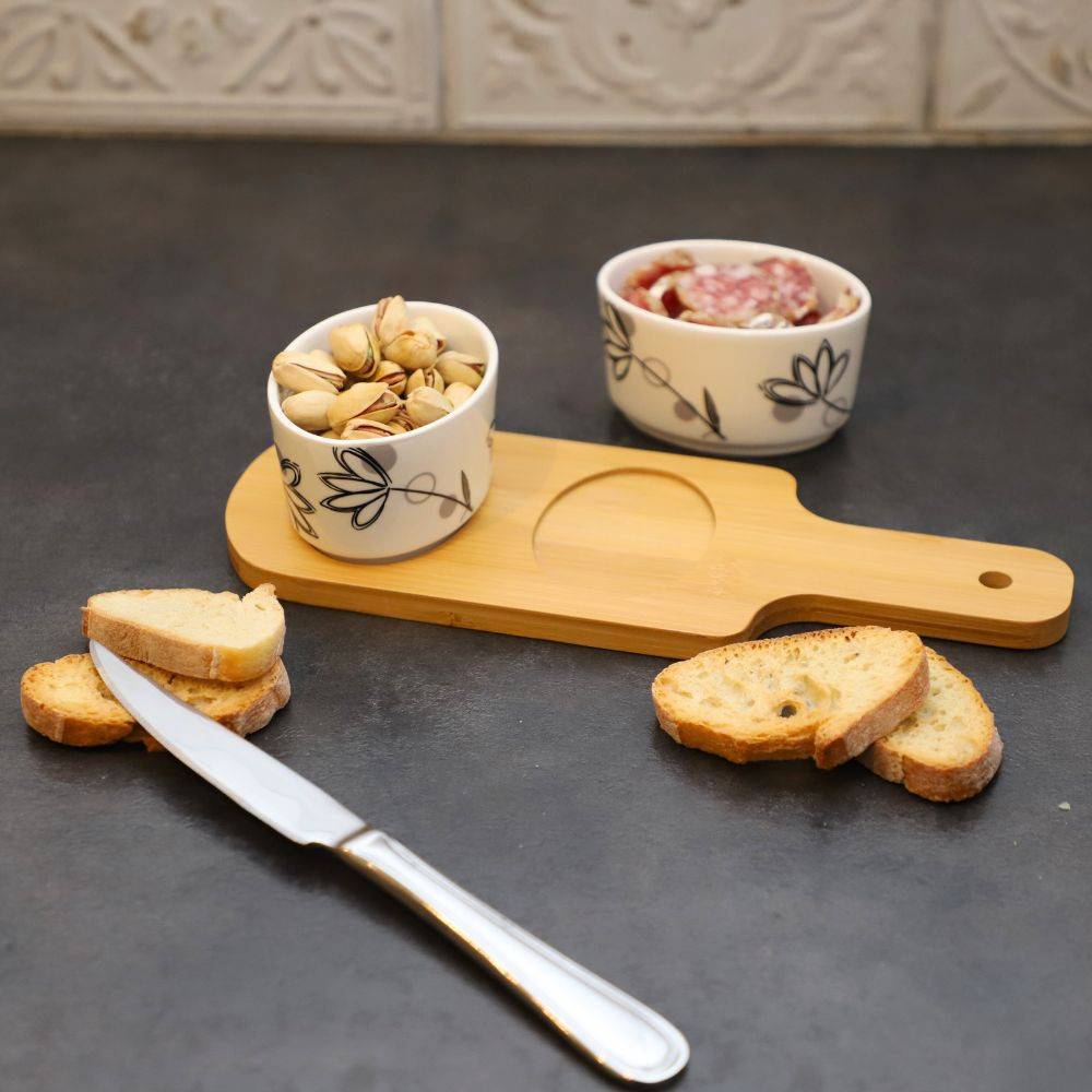 ~ Set apéritif tapas 2 verrines en bambou et céramique blanc et marron 26 x 9.5 cm Chemin de campagne - Imagen 4
