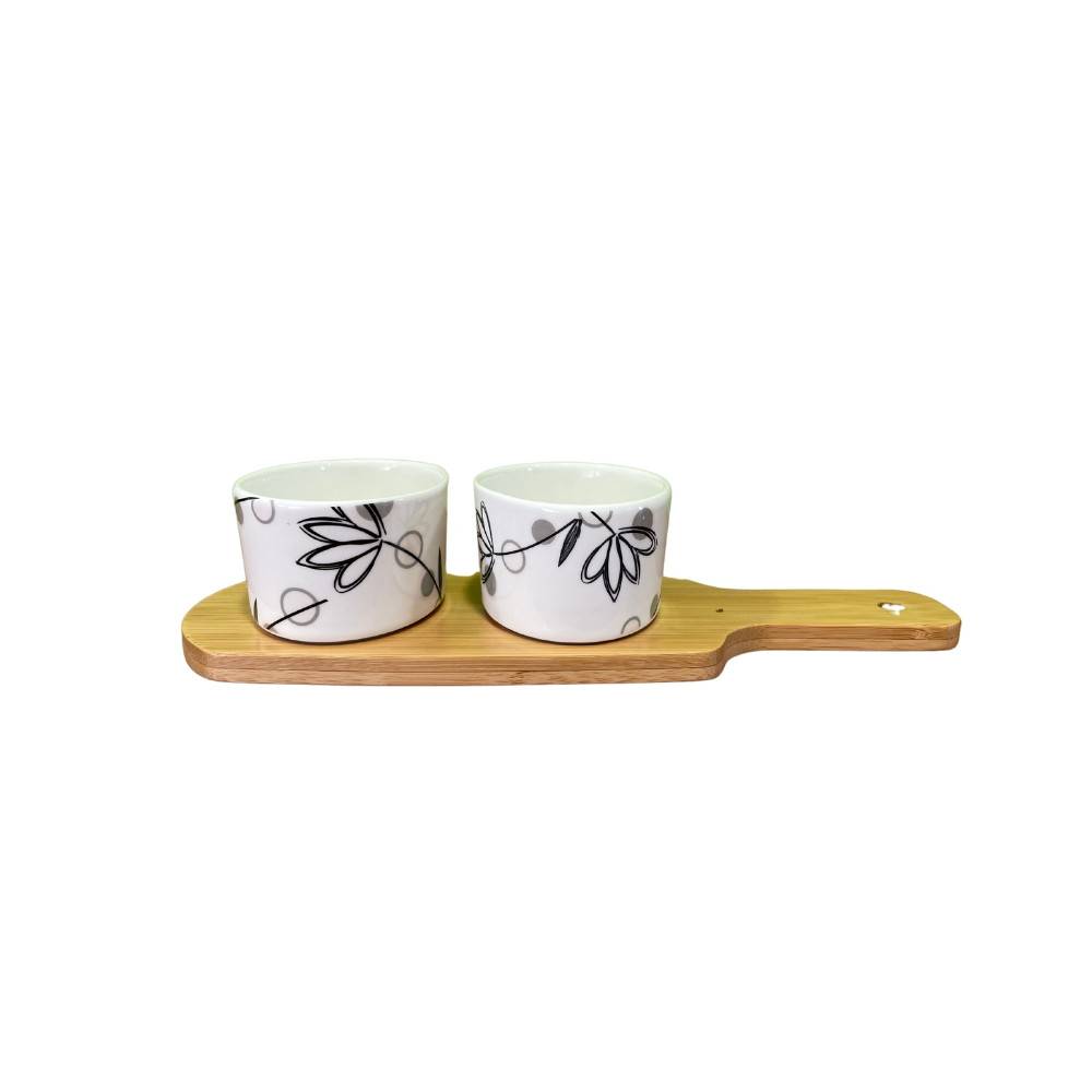 ~ Set apéritif tapas 2 verrines en bambou et céramique blanc et marron 26 x 9.5 cm Chemin de campagne - Imagen 1