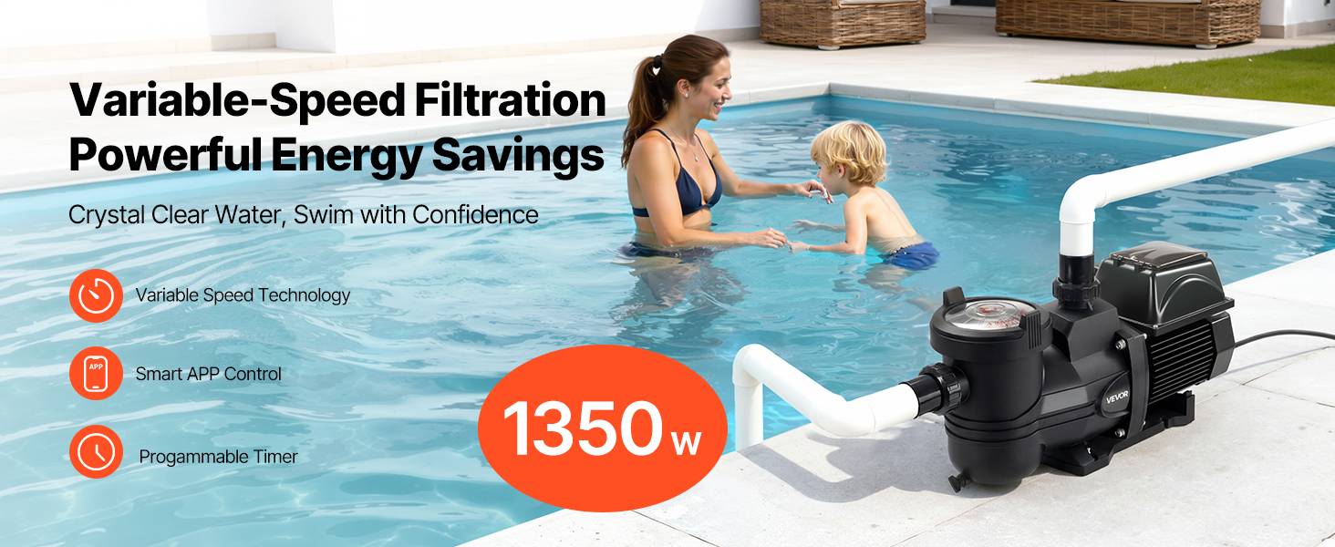 Vevor - VEVOR Pompe Piscine Vitesse Variable Piscine Hors Sol Enterrée 1350 W 30000 L/h - Image 9