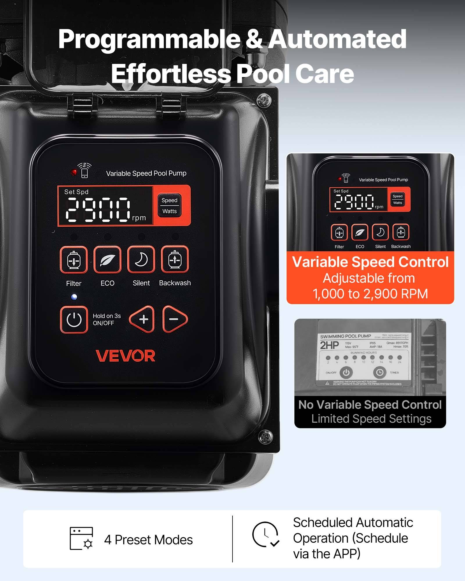 Vevor - VEVOR Pompe Piscine Vitesse Variable Piscine Hors Sol Enterrée 1350 W 30000 L/h - Image 5
