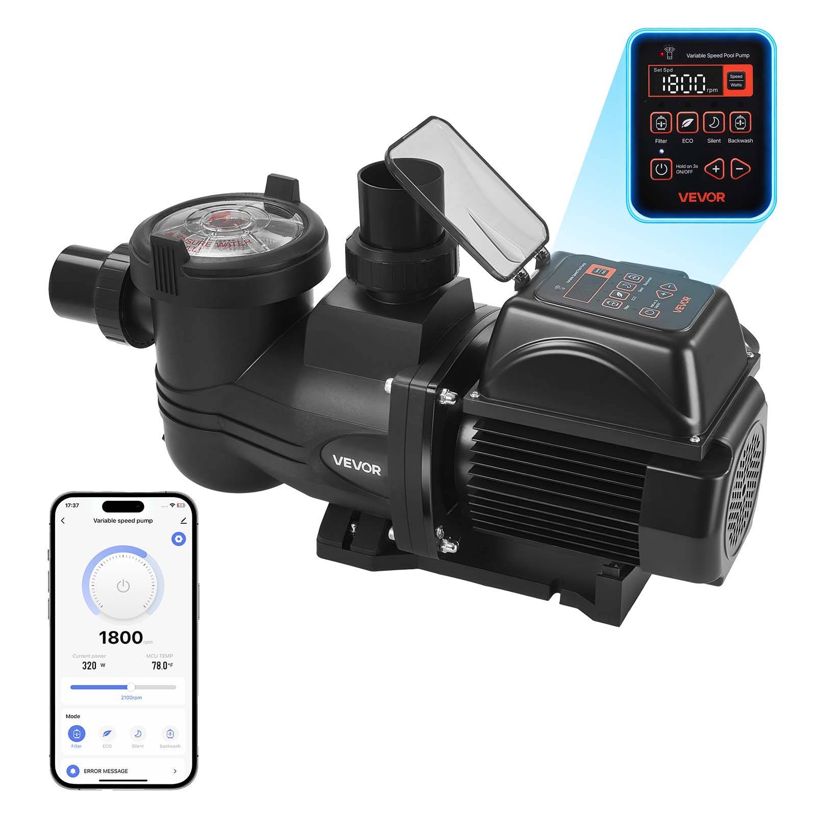 Vevor - VEVOR Pompe Piscine Vitesse Variable Piscine Hors Sol Enterrée 1350 W 30000 L/h - Image 1