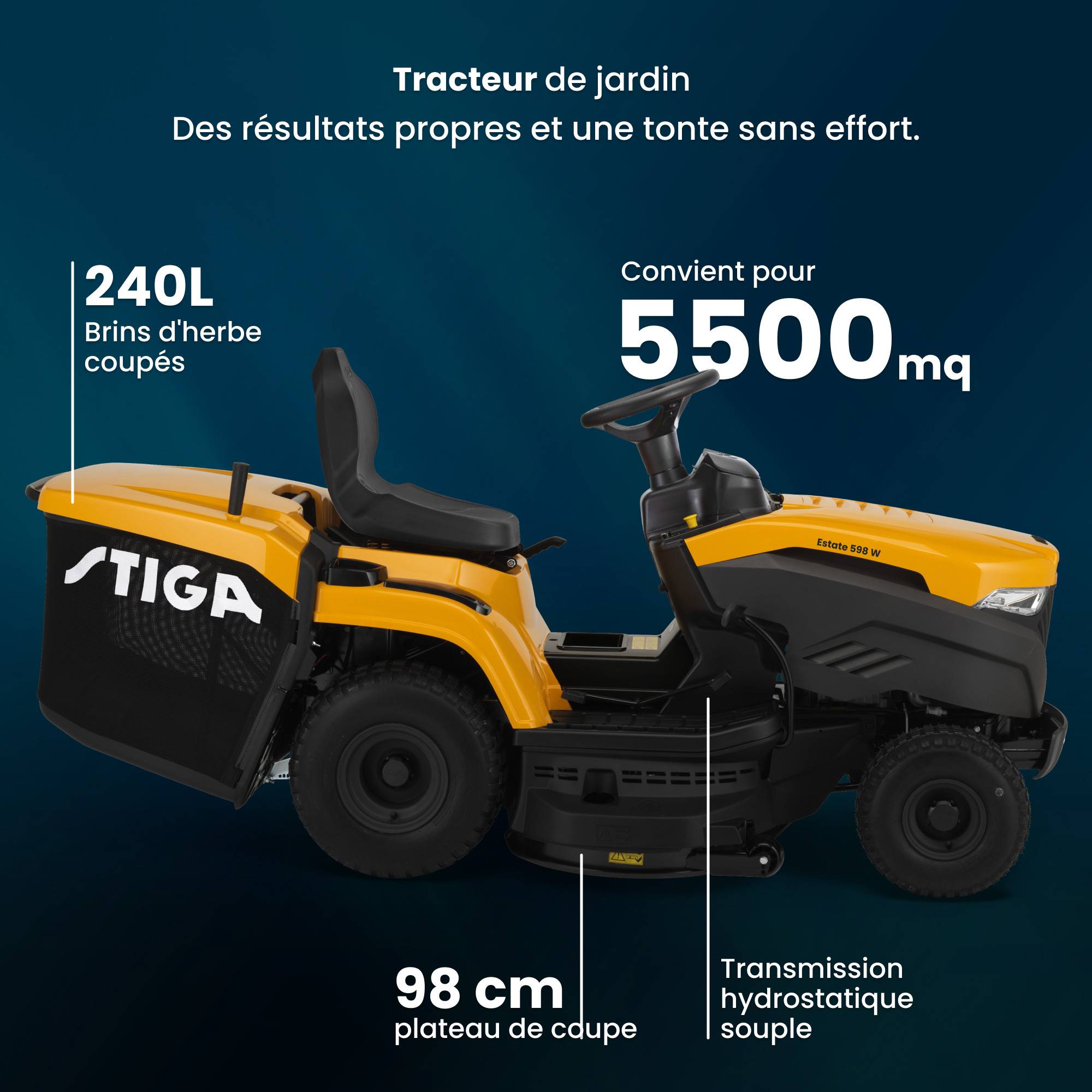 Stiga - Tracteur Estate 598 Twin, moteur 586cc, plateau 98cm, collecteur 240L - STIGA - Image 2