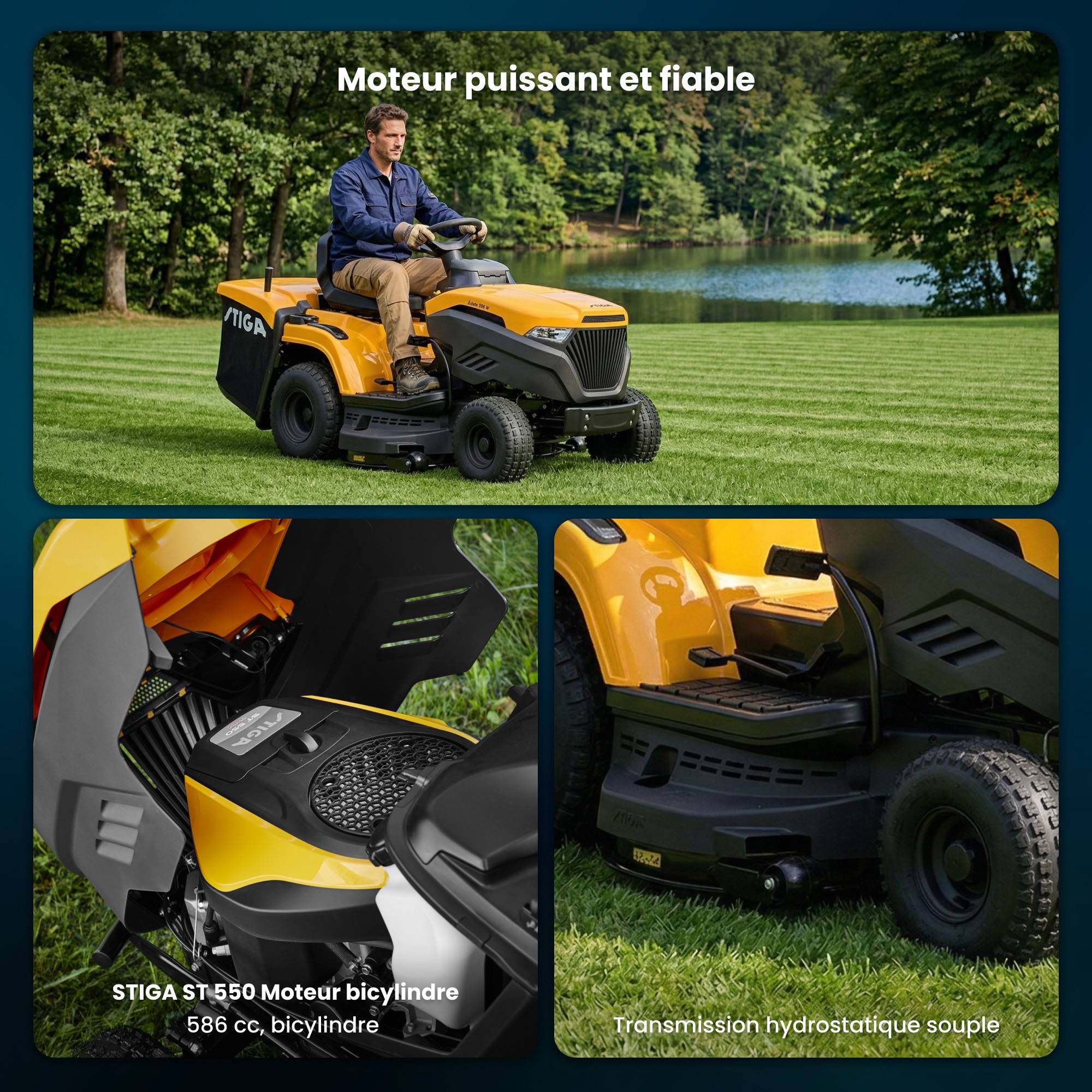 Stiga - Tracteur Estate 598 Twin, moteur 586cc, plateau 98cm, collecteur 240L - STIGA - Image 4