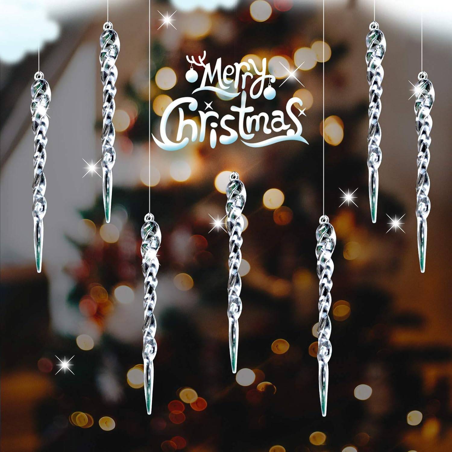 Glaçon de Noël, 24 pièces pendentifs et pics de Noël, décoration d'arbre de Noël, objet suspendu en glace acrylique - Image 4