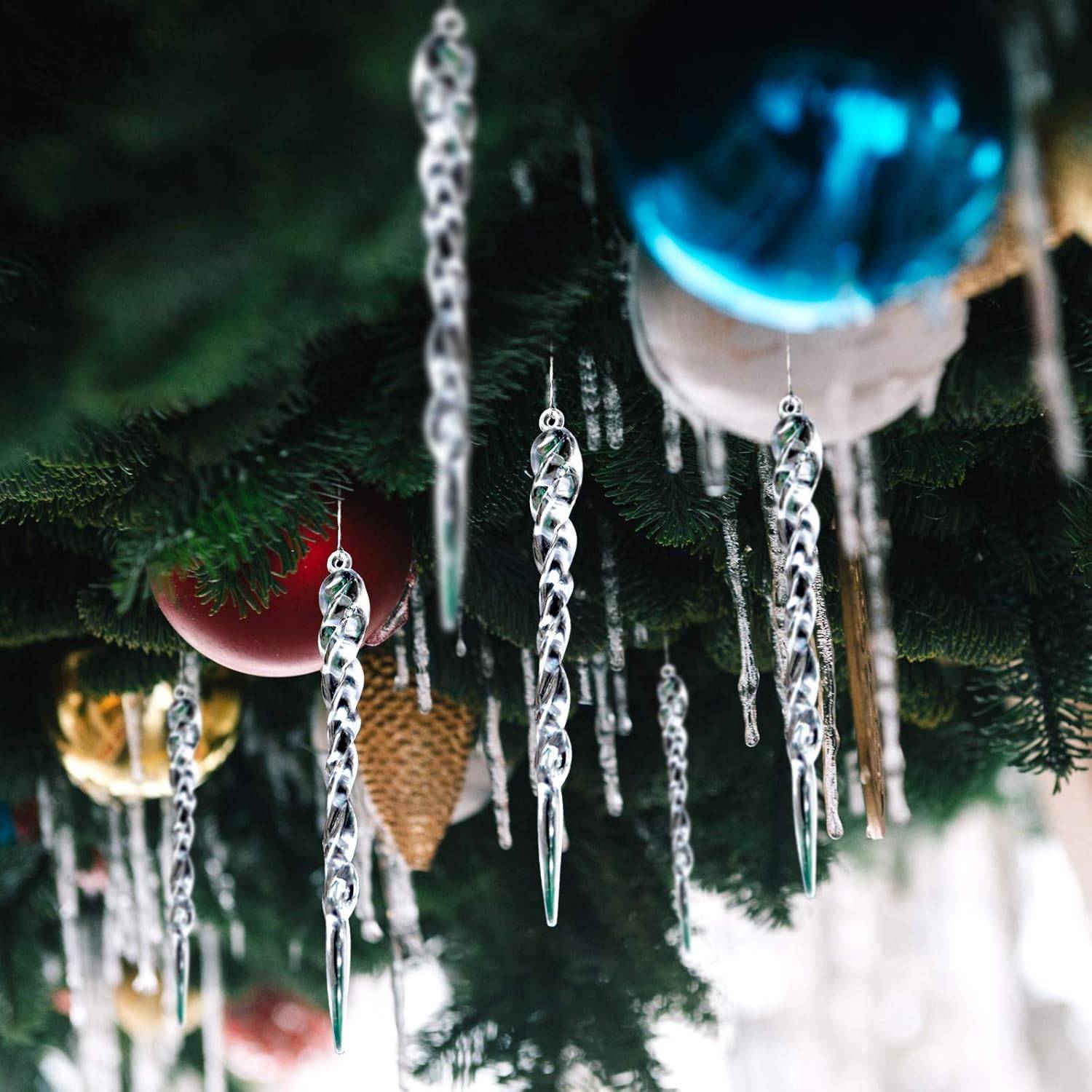 Glaçon de Noël, 24 pièces pendentifs et pics de Noël, décoration d'arbre de Noël, objet suspendu en glace acrylique - Image 3