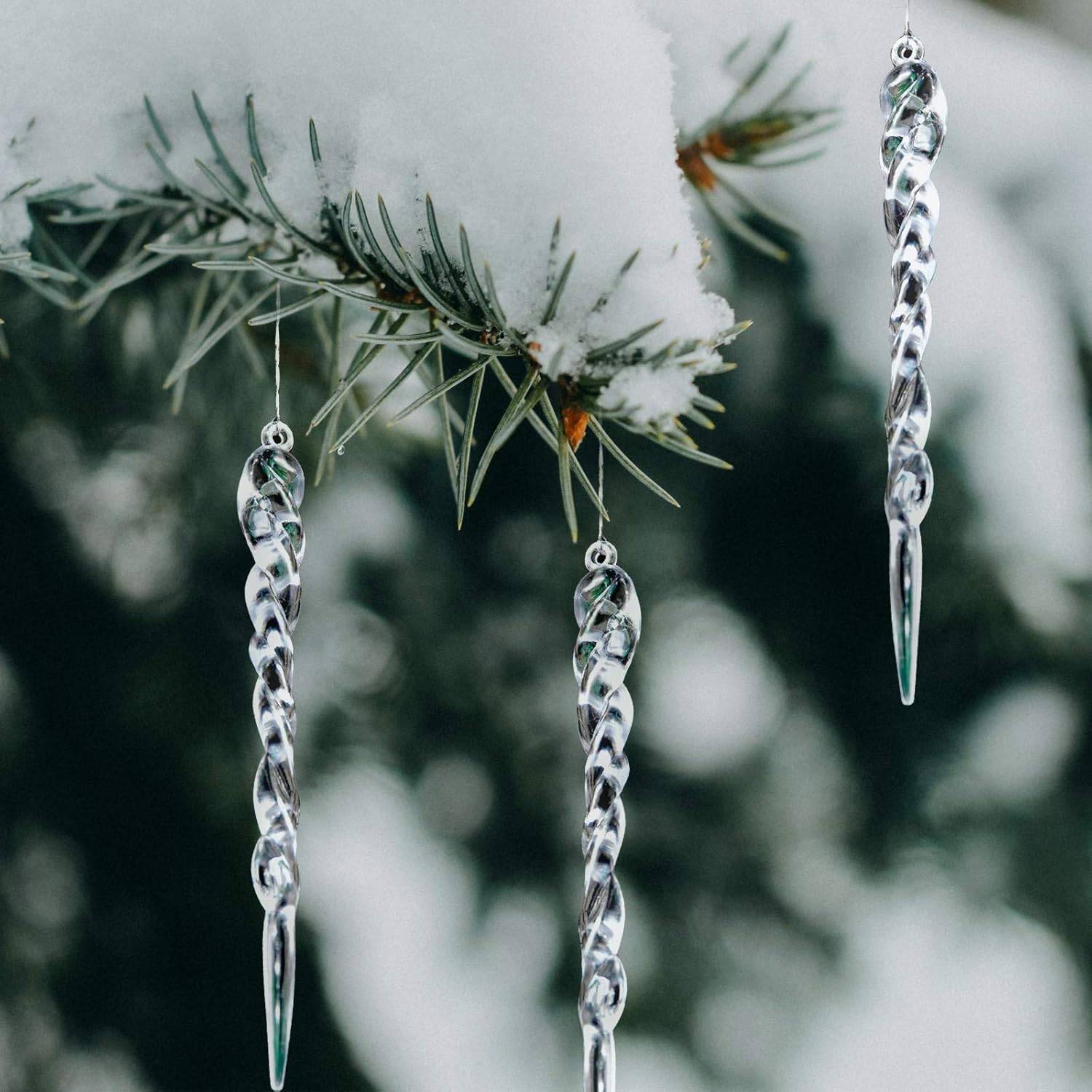 Glaçon de Noël, 24 pièces pendentifs et pics de Noël, décoration d'arbre de Noël, objet suspendu en glace acrylique - Image 2