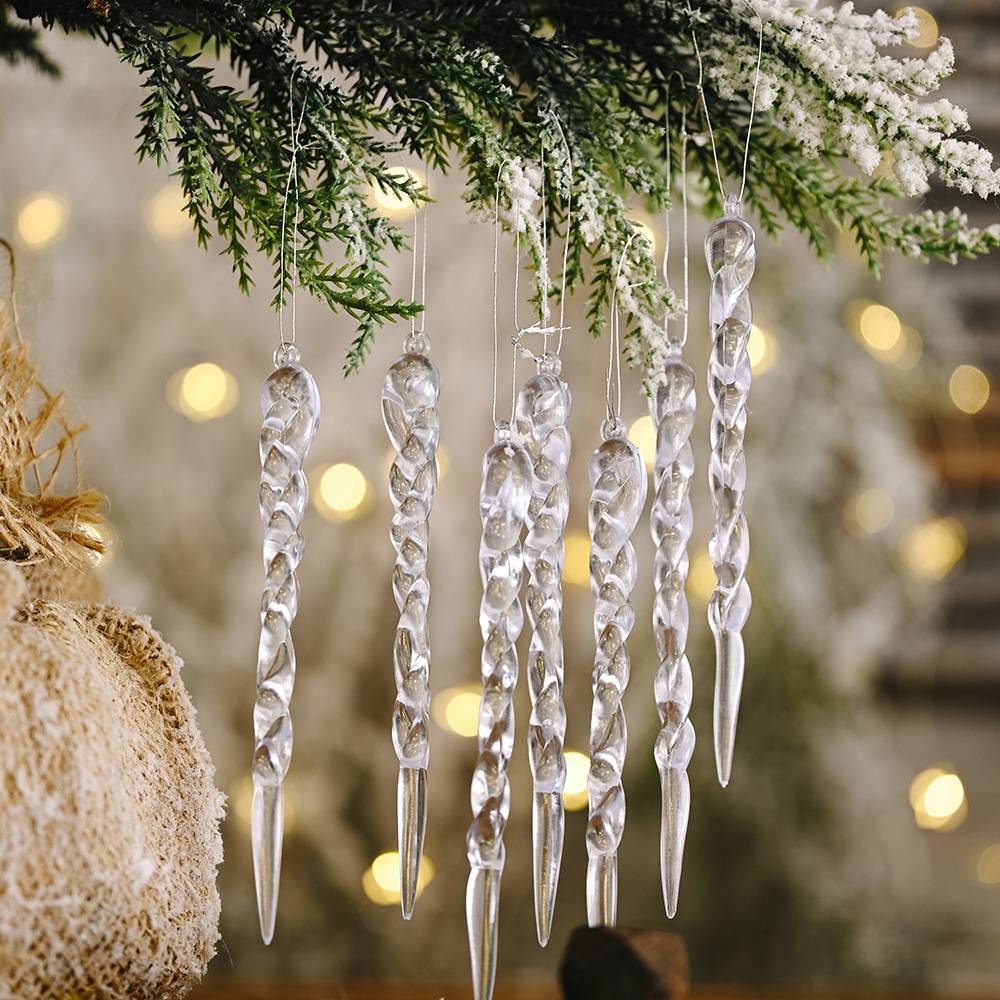 Glaçon de Noël, 24 pièces pendentifs et pics de Noël, décoration d'arbre de Noël, objet suspendu en glace acrylique - Image 5