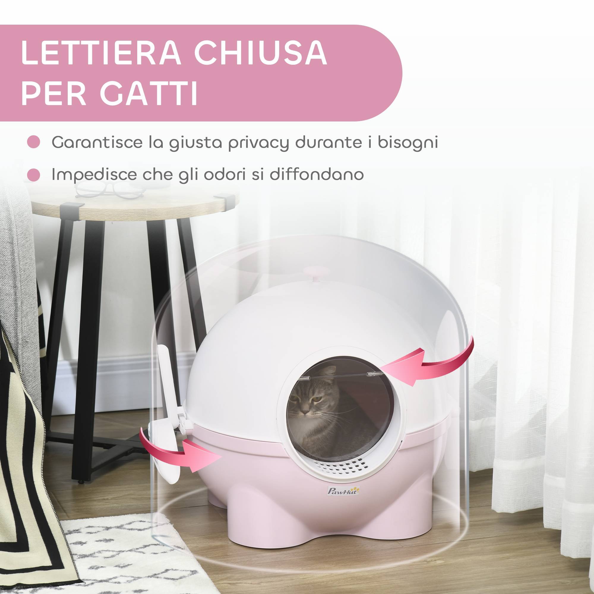 Maison de toilette chat plastique fermée pliable porte battante 53x51x48cm rose blanc - ComfortXL Outdoor Living - Image 8