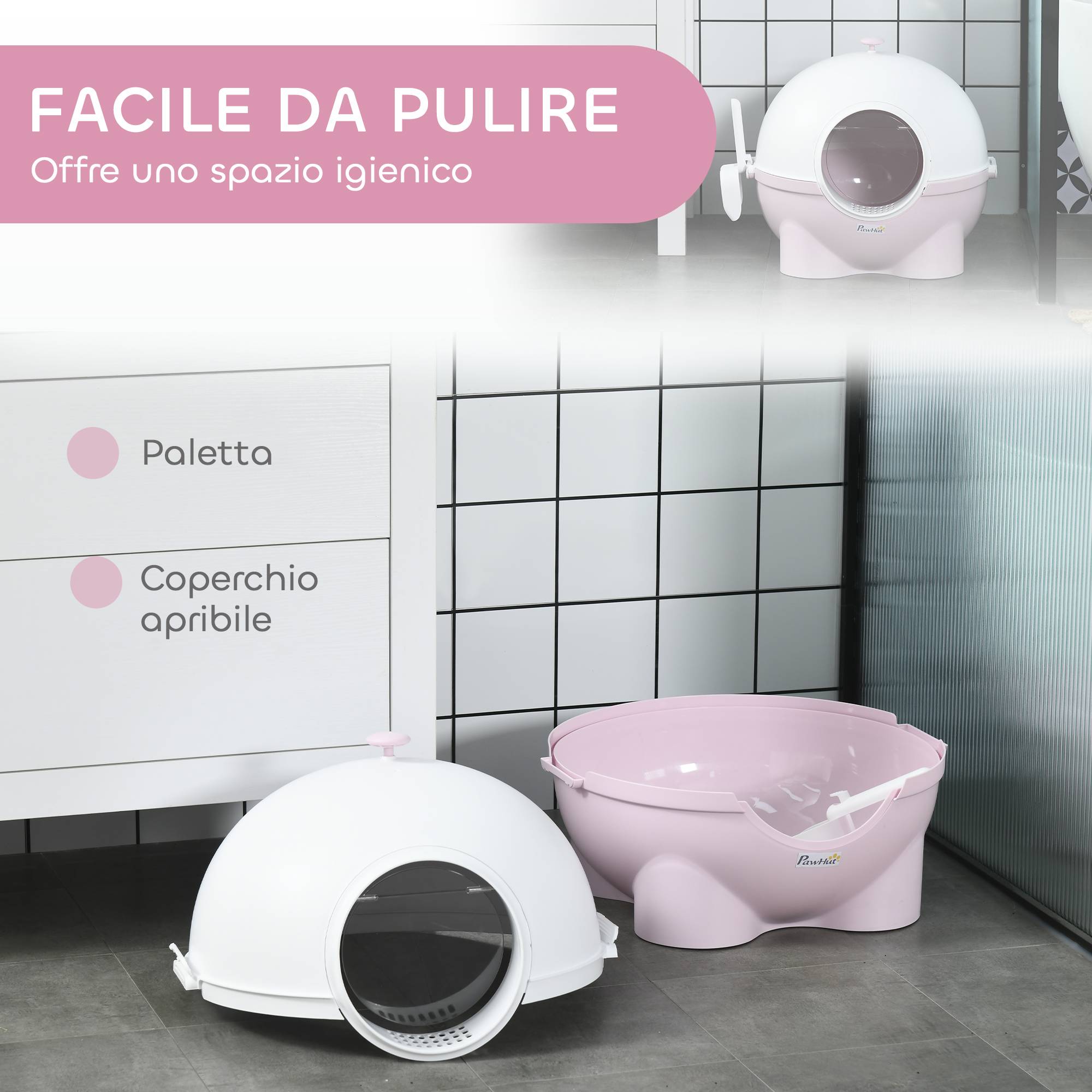 Maison de toilette chat plastique fermée pliable porte battante 53x51x48cm rose blanc - ComfortXL Outdoor Living - Image 7