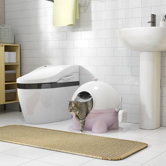 Maison de toilette chat plastique fermée pliable porte battante 53x51x48cm rose blanc - ComfortXL Outdoor Living - Image 4