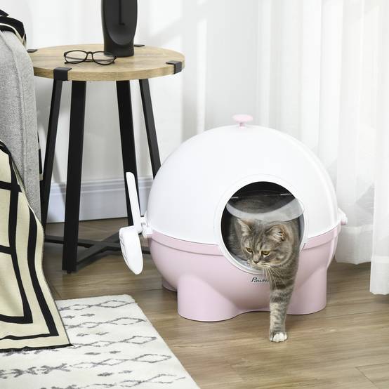 Maison de toilette chat plastique fermée pliable porte battante 53x51x48cm rose blanc - ComfortXL Outdoor Living - Image 9