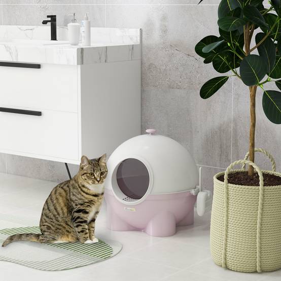 Maison de toilette chat plastique fermée pliable porte battante 53x51x48cm rose blanc - ComfortXL Outdoor Living - Image 3