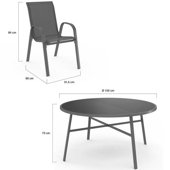 Salon de jardin MADRID table ronde 150 CM et 8 chaises empilables gris anthracite - Image 5
