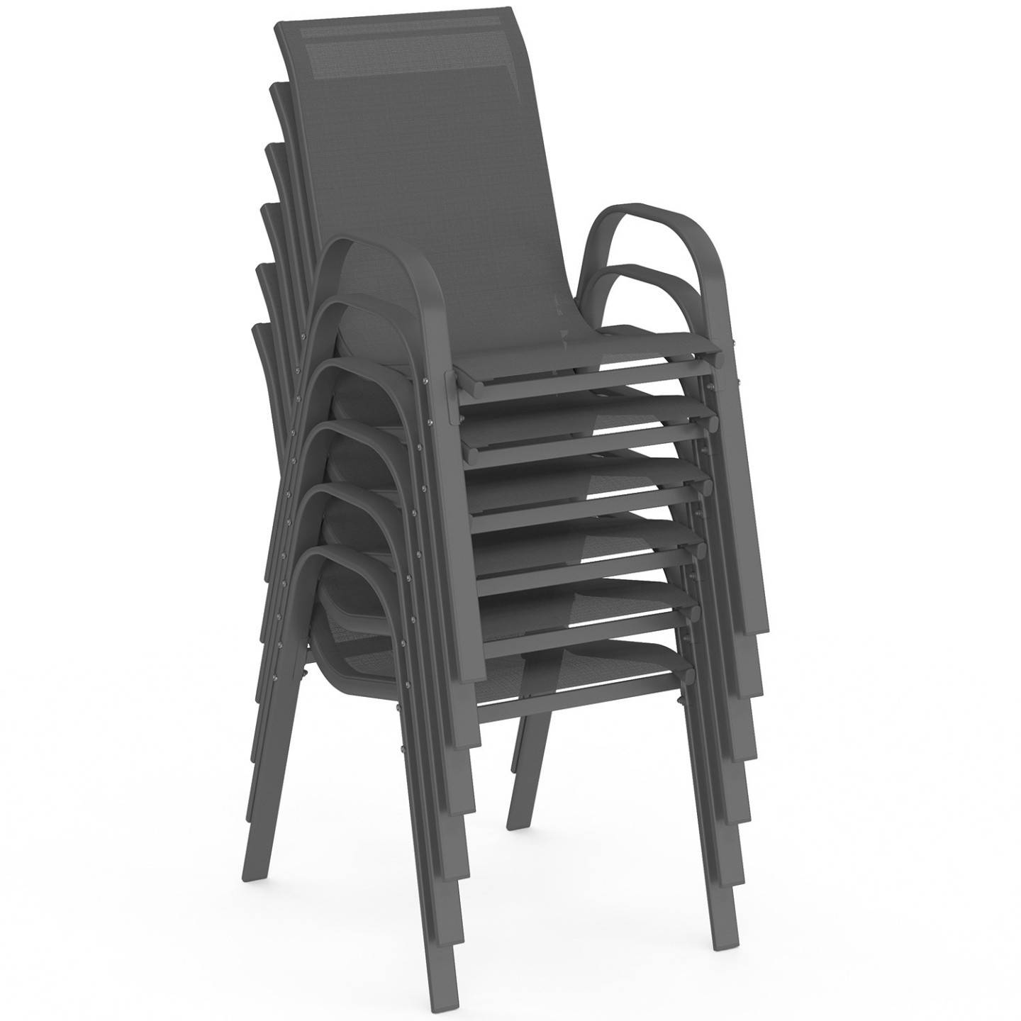 Salon de jardin MADRID table ronde 150 CM et 8 chaises empilables gris anthracite - Image 4