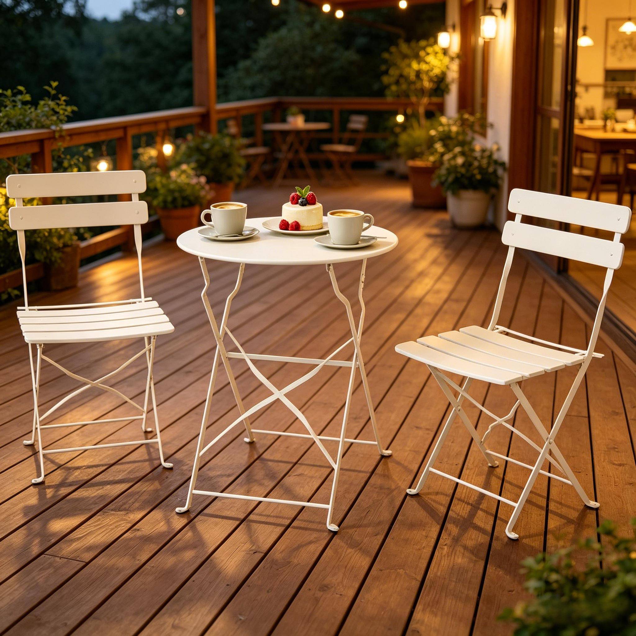 Set jardin pliable – table ronde + 2 chaises crème, nomade et chic - Image 4