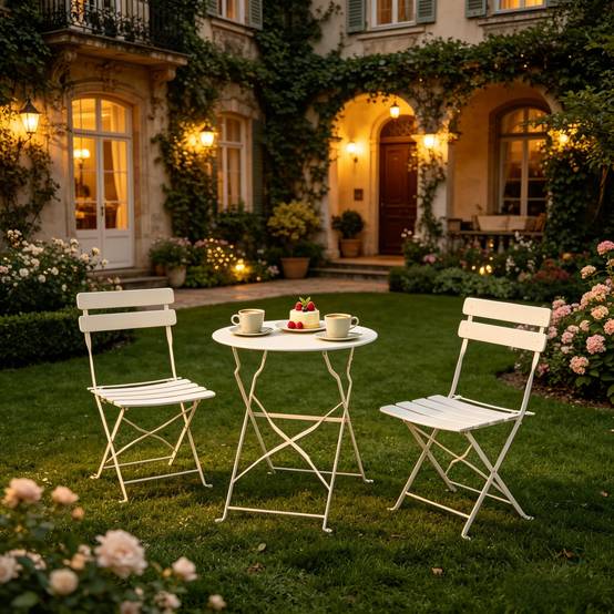 Set jardin pliable – table ronde + 2 chaises crème, nomade et chic - Image 3