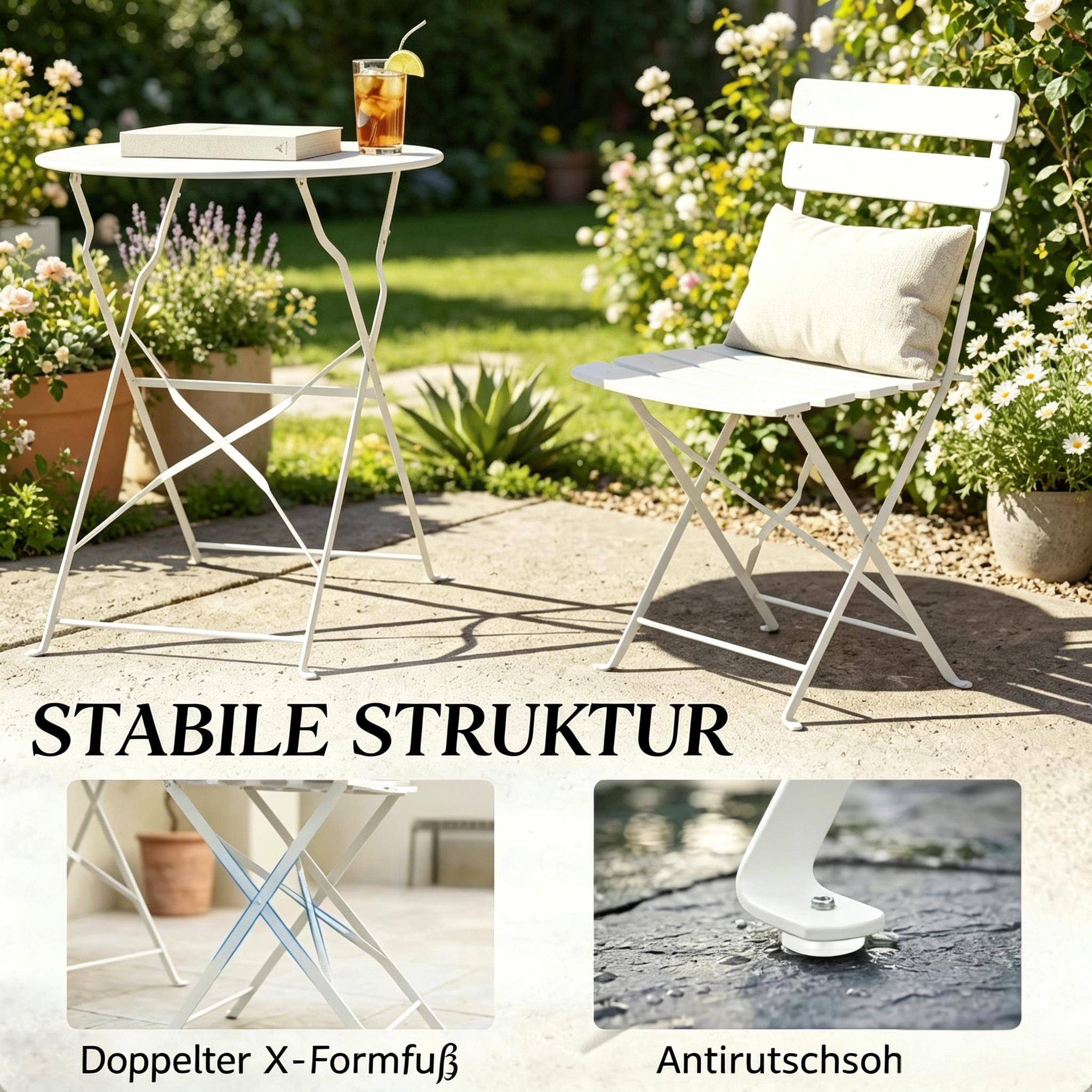Set jardin pliable – table ronde + 2 chaises crème, nomade et chic - Image 6