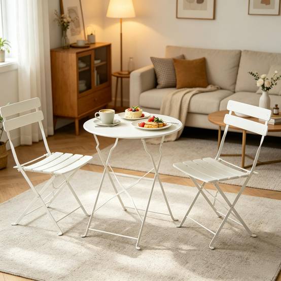 Set jardin pliable – table ronde + 2 chaises crème, nomade et chic - Image 5