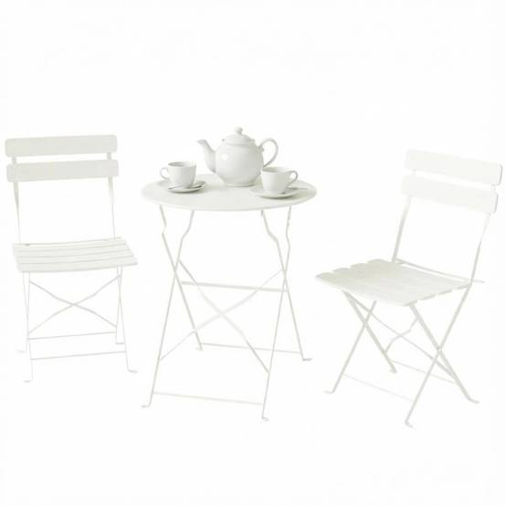 Set jardin pliable – table ronde + 2 chaises crème, nomade et chic - Image 1