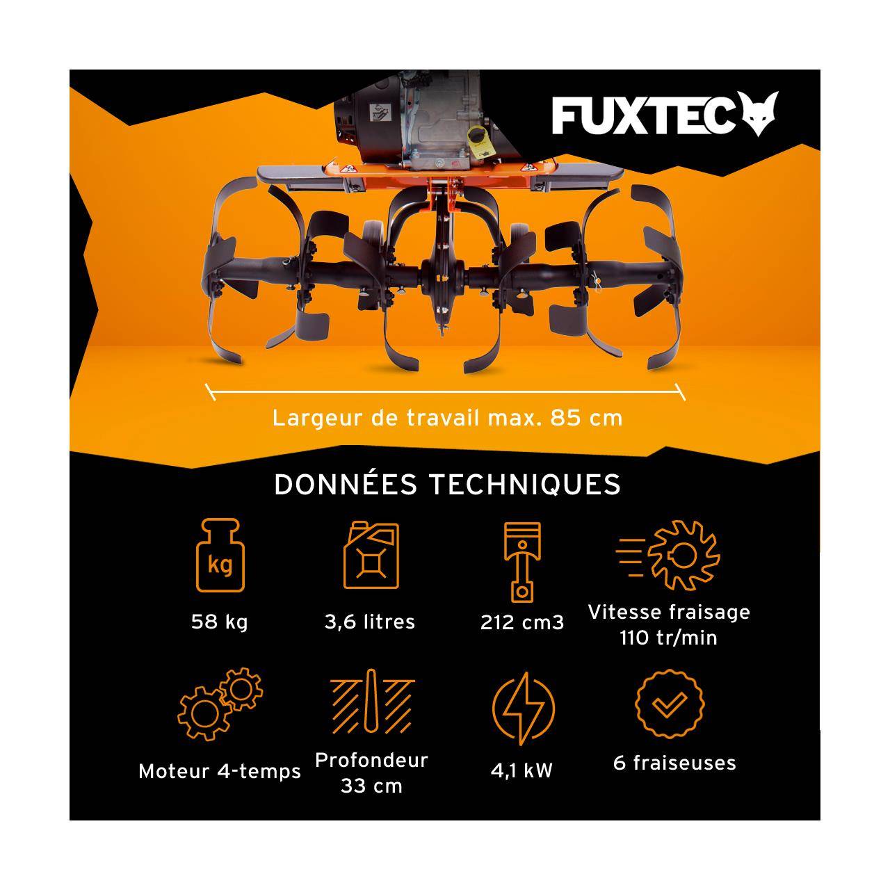 FUXTEC - Motoculteur thermique - FUXTEC FX-AF1212 - 212cm3 motobineuse largeur 85cm - Image 3