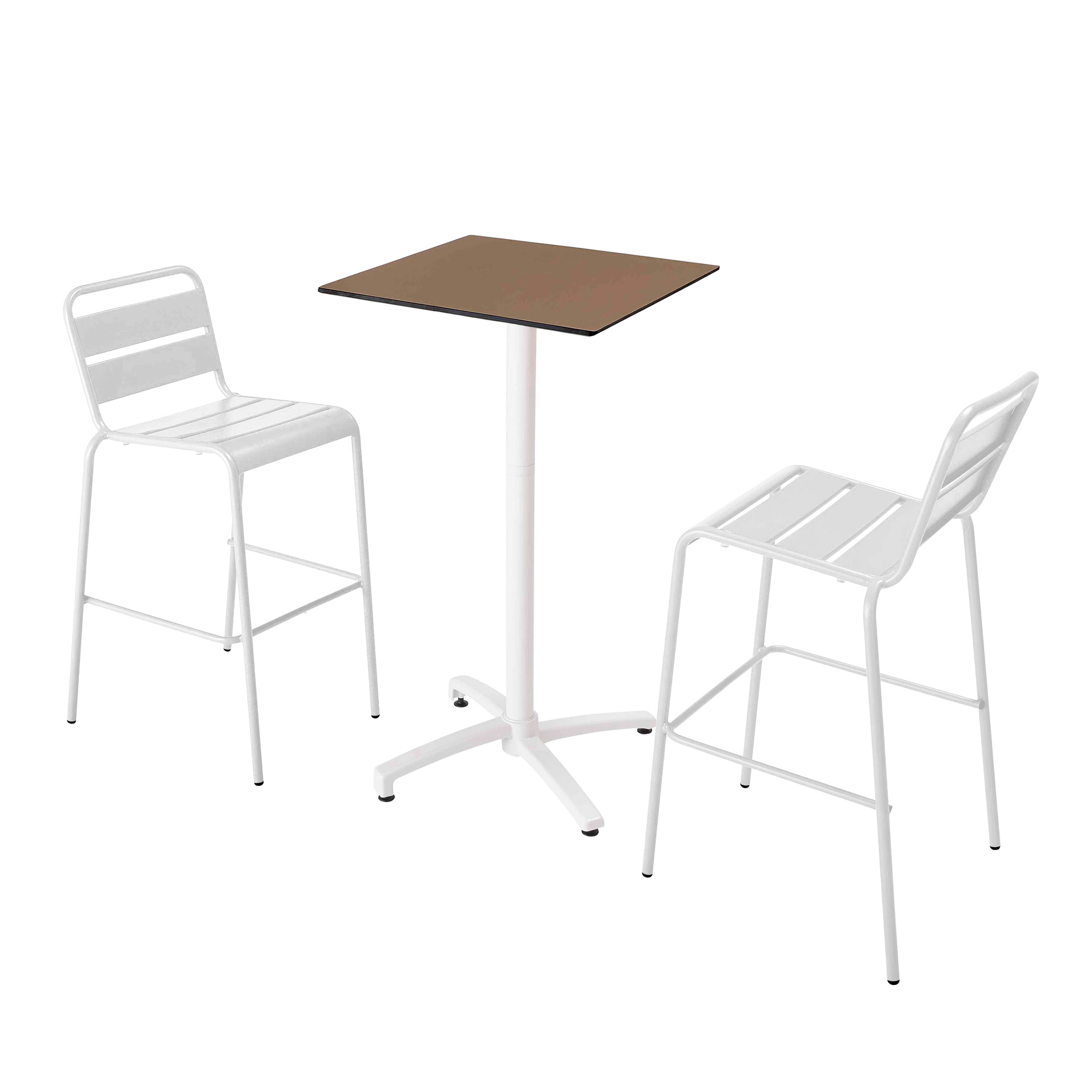 Oviala - Ensemble table stratifié haute taupe et 2 chaises hautes blanc - Oviala - Imagen 1