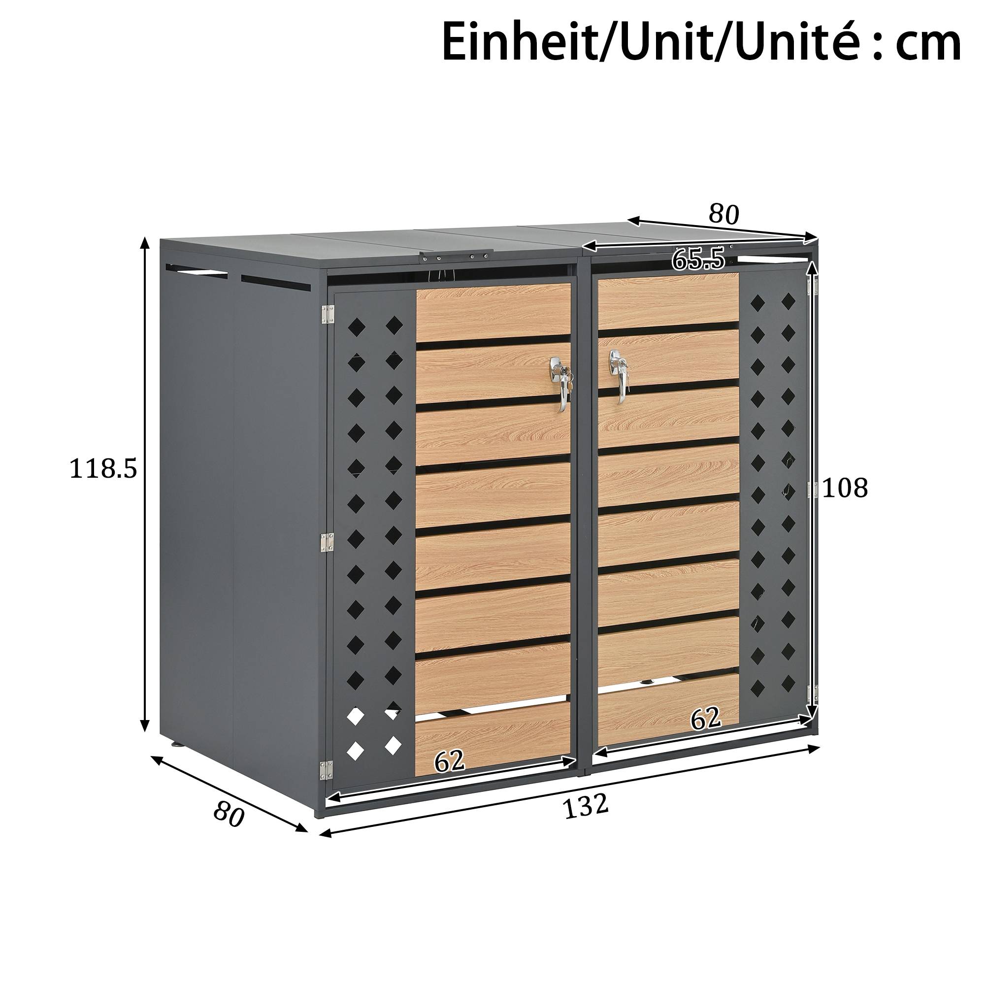 Cache-poubelle double acier galvanisé extérieur ouverture hydraulique 132x80x118cm gris - ComfortXL Outdoor Living - Image 3