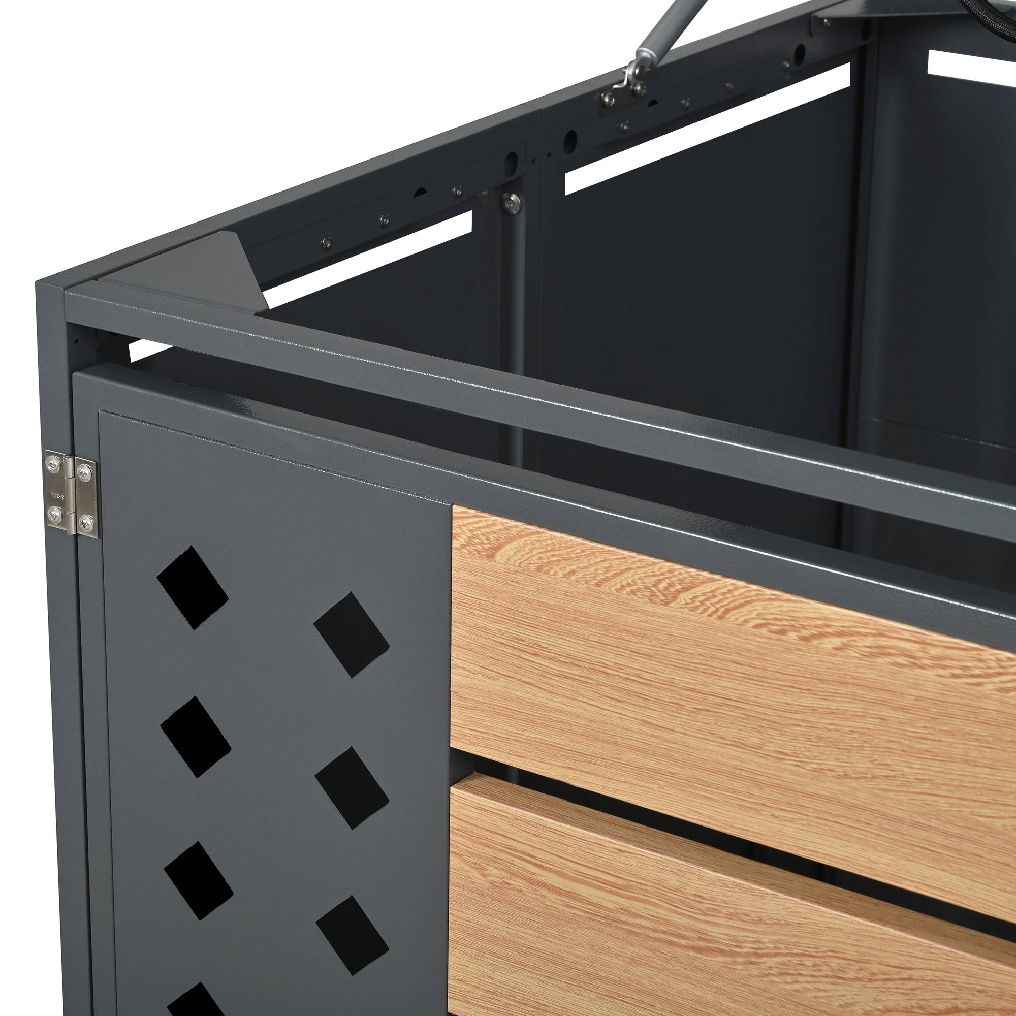Cache-poubelle double acier galvanisé extérieur ouverture hydraulique 132x80x118cm gris - ComfortXL Outdoor Living - Image 6