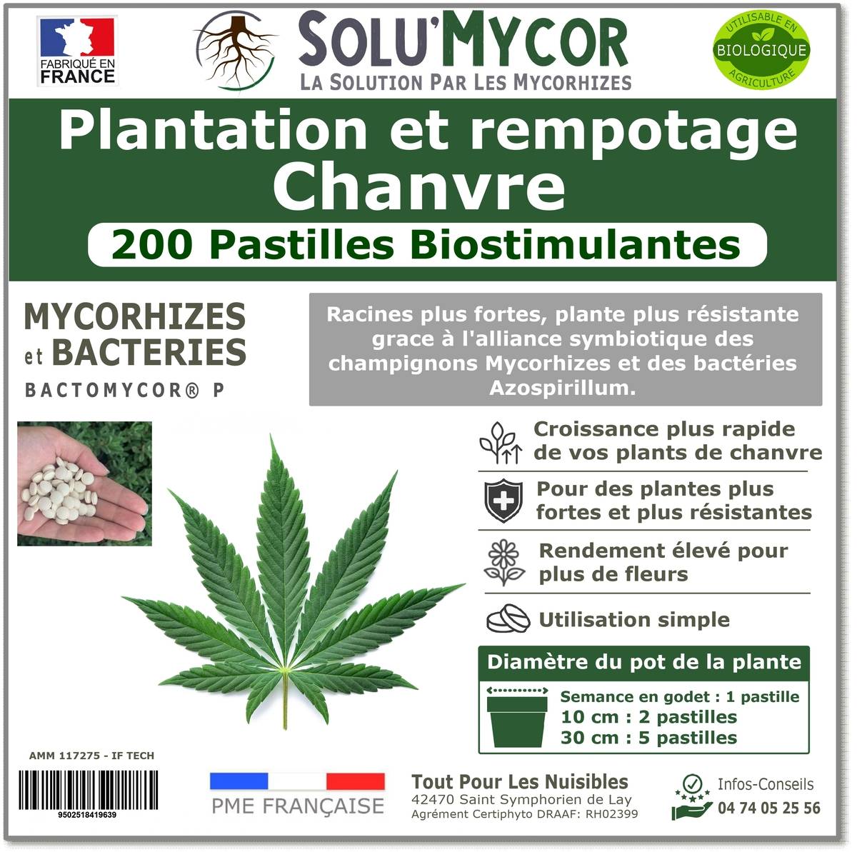 SoluMycor 200 Pastilles Biostimulantes Chanvre Ideal pour Semis et Plantation Mycorhizes et Bacteries Azospirillum - Image 1