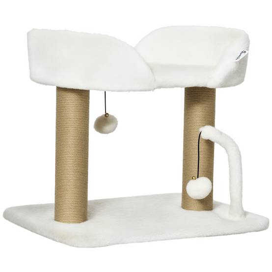 Arbre à Chat Compact avec Panier et Poteaux Griffoirs en Jute 42 cm Blanc - ComfortXL Outdoor Living - Image 1